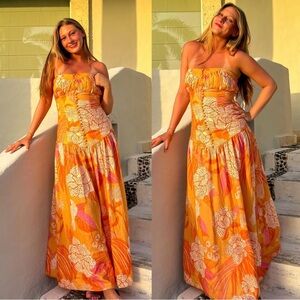 Farm Rio Linen Blend Drop Waist Sun Dress Medium